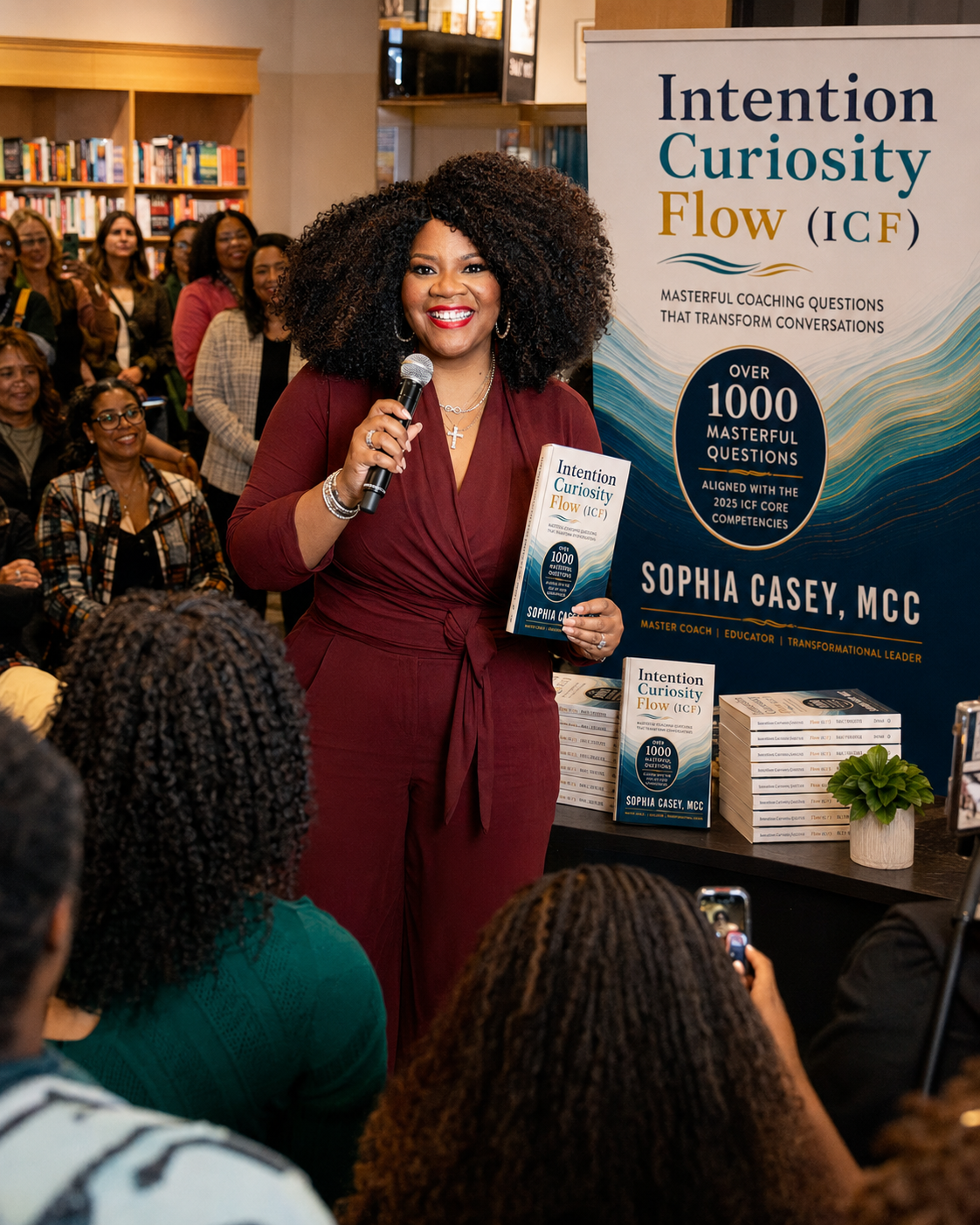 Sophia Casey, MCC, holding Intention. Curiosity. Flow. (ICF): Masterful Questions That Transform Conversations
